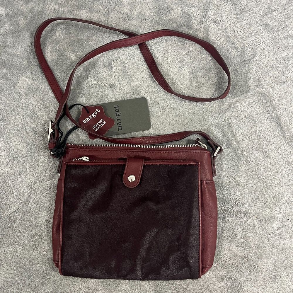 Margot Red Leather and Horsehair Crossbody Bag Burgundy Western Purse NEW